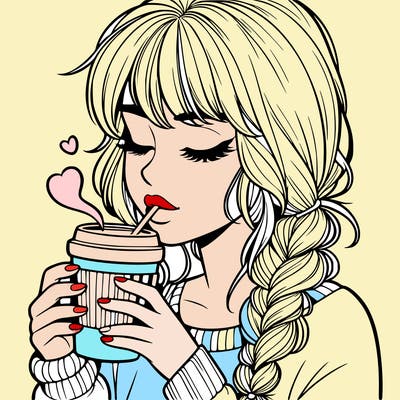 realistic girl drinking coffee