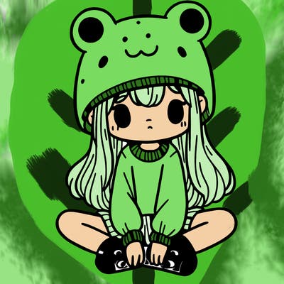 a girl wearing a frog hat and some frog socks