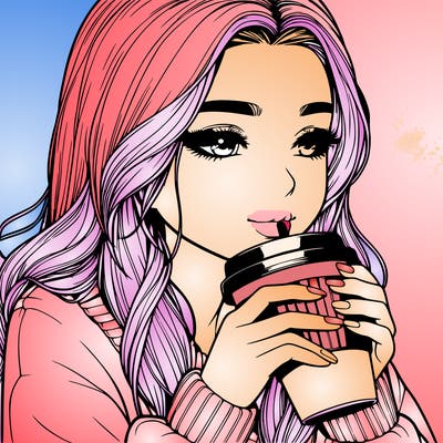 realistic girl drinking coffee