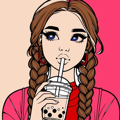 realistic girl with braided hair drinking boba