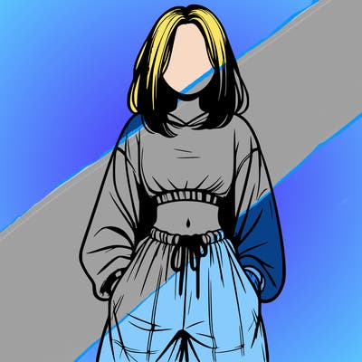 realistic girl faceless with baggy pants and a crop top