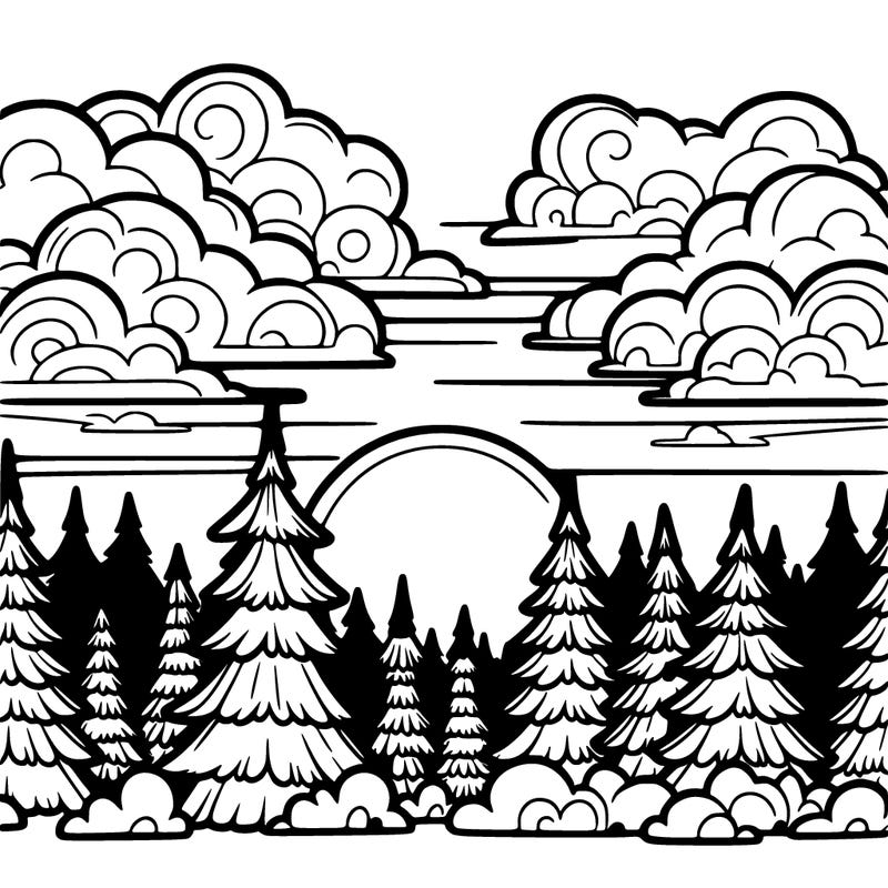 büuük bulutlu gökyüzü alta ağıclar cam ağıcları güneş batımı