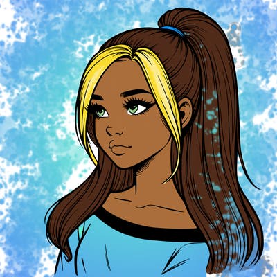 realistic girl with a high ponytail