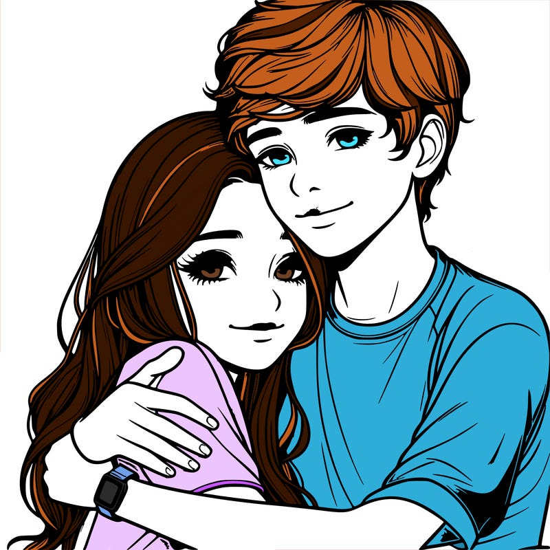 realistic teen girl hugging a realistic teen boy