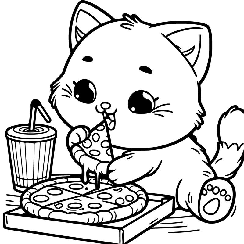 a cat eating pizza