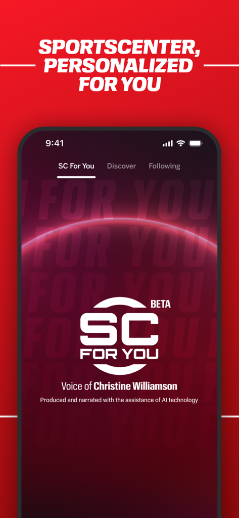 ESPN app interface showcasing the SC For You personalized sports highlights feature