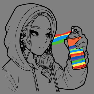 a realistic girl, spray painting