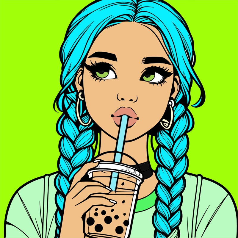 realistic girl with braided hair drinking boba