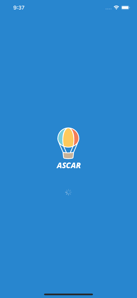 ASCAR - ASCAR app splash screen with hot air balloon logo and loading indicator