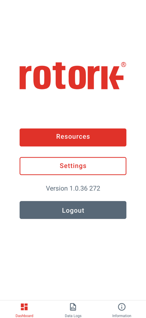 Rotork IQ3 Pro Actuator App - Pantalla principal del panel de la aplicación Rotork IQ3 Pro Actuator mostrando navegación para recursos y configuraciones.
