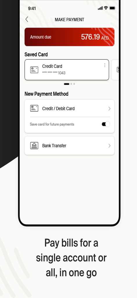 e& Business UAE - Bill payment interface on the e and business UAE mobile app