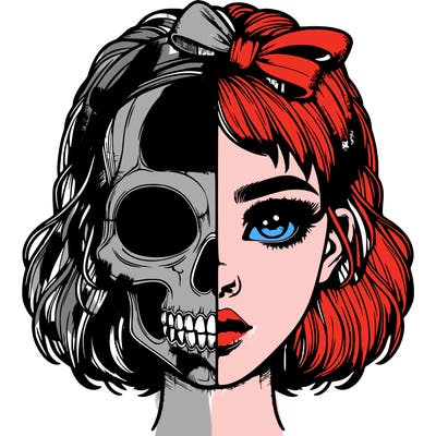 realistic girl with half skull mask