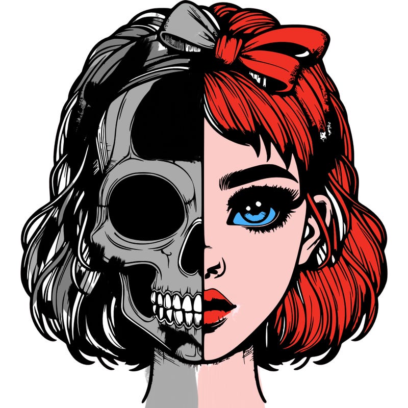 realistic girl with half skull mask