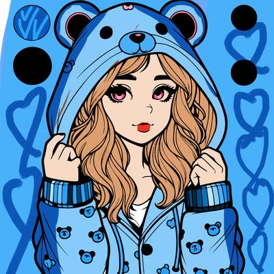 realistic girl in a animal pjs hoodie