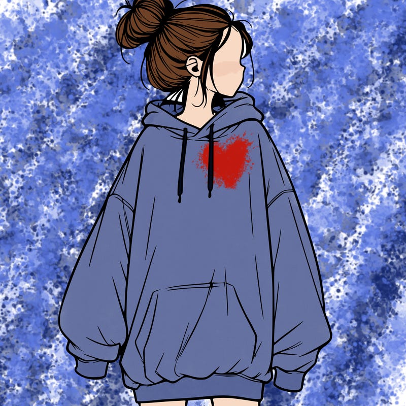 realistic girl with a oversized sweatshirt on and a bun