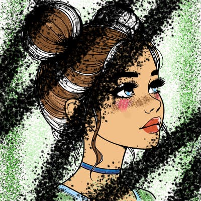 realistic girl with buns on the top of her head