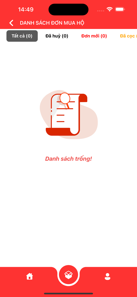 Giang Huy Pro - Screenshot of Giang Huy Pro app showing an empty purchase order list