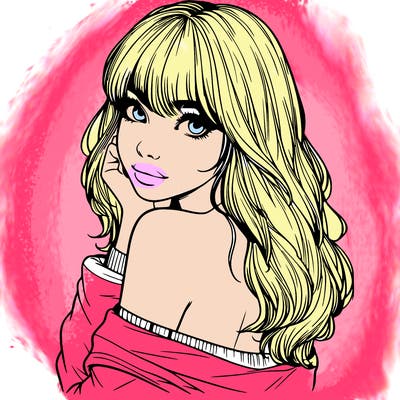 realistic girl with bangs looking over her shoulder