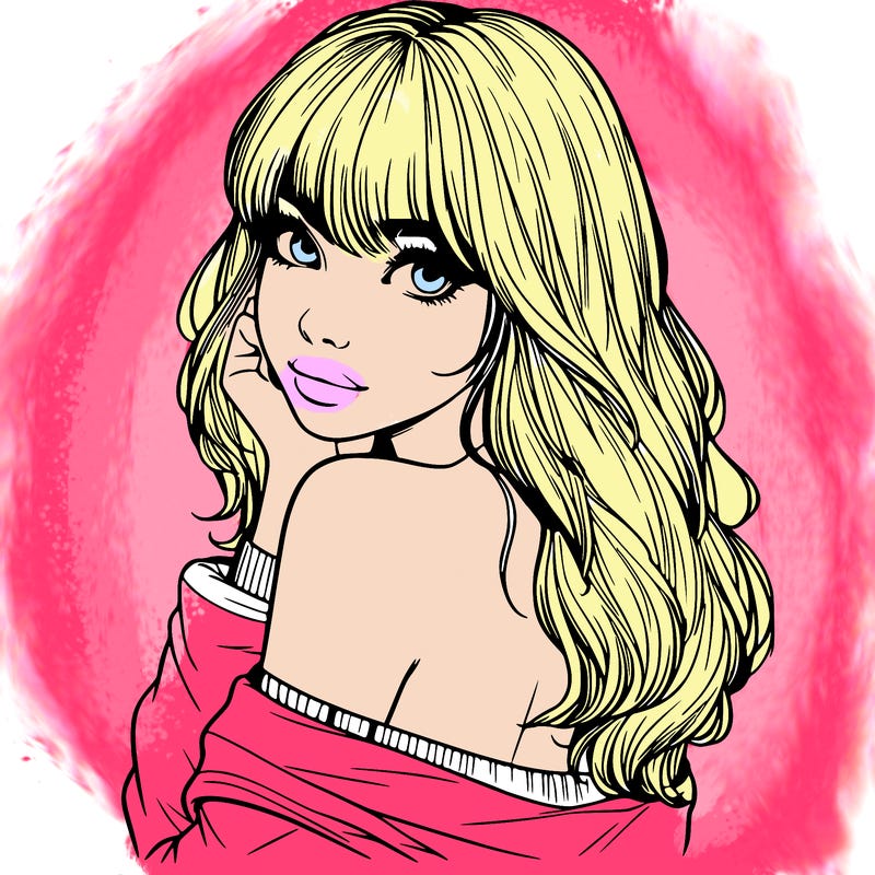 realistic girl with bangs looking over her shoulder