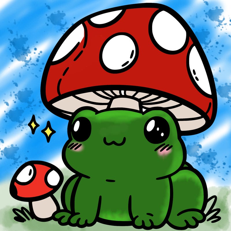 a cute frog with a mushroom hat