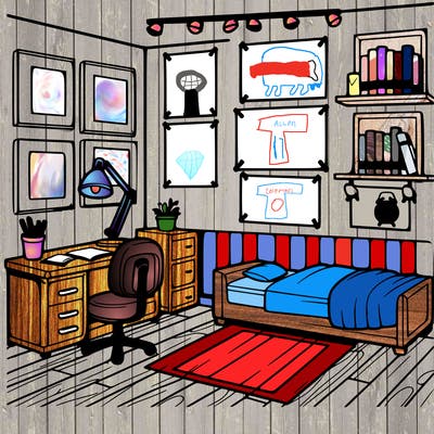 a room with blank posters