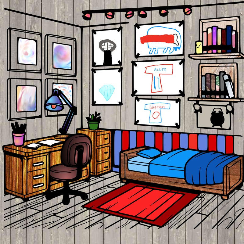 a room with blank posters