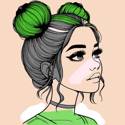realistic girl with buns on the top of her head