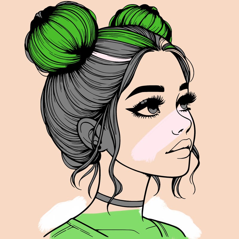 realistic girl with buns on the top of her head