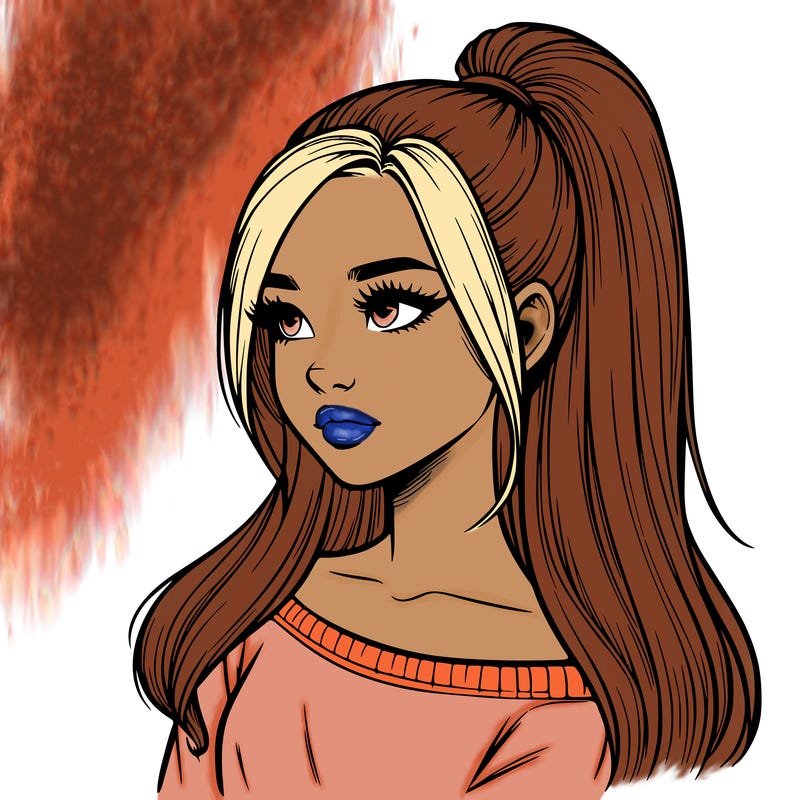 realistic girl with a high ponytail