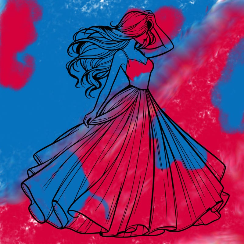 realistic woman with dress flowing in the wind