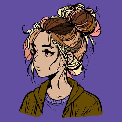 realistic teenage girl with a messy bun