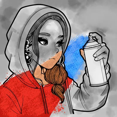 a realistic girl, spray painting