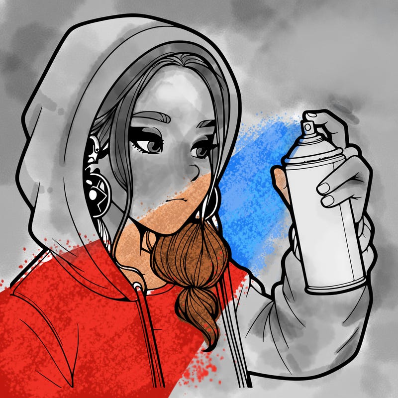 a realistic girl, spray painting