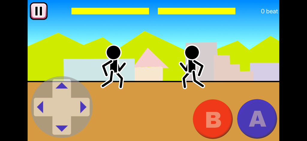 Gameplay of Mokken stickman fighting game showing two characters and touch controls