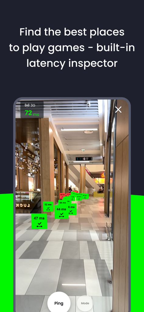 AR WiFi&5G - AR WiFi and 5G app showing network latency markers for gaming optimization