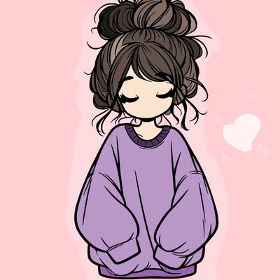girl with baggy sweatshirt and messy bun