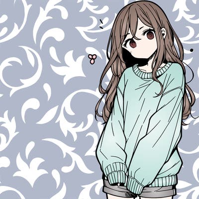 manga teen girl  in a sweater and baggy pants
