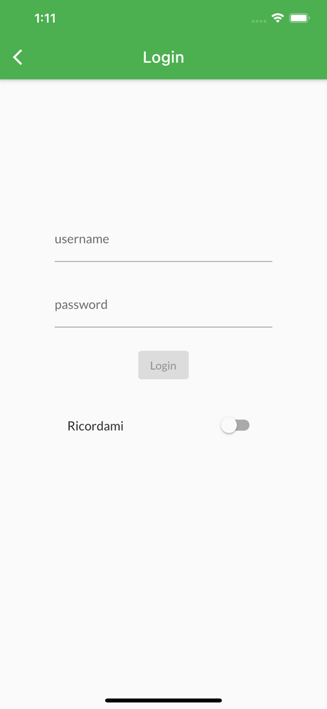 Schermata di accesso per l'applicazione di gestione tornei Quaderno Torneo.