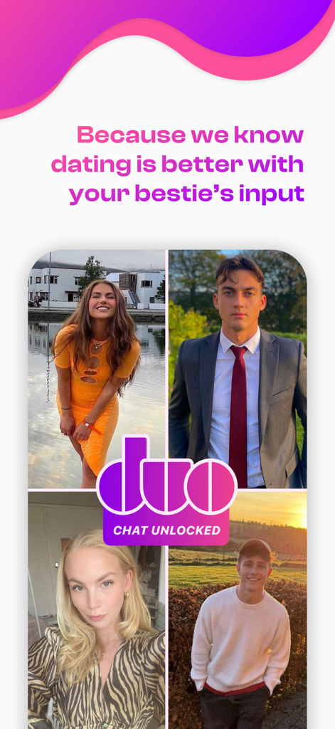 Smitten app screen showing the duo chat feature for double dating with friends