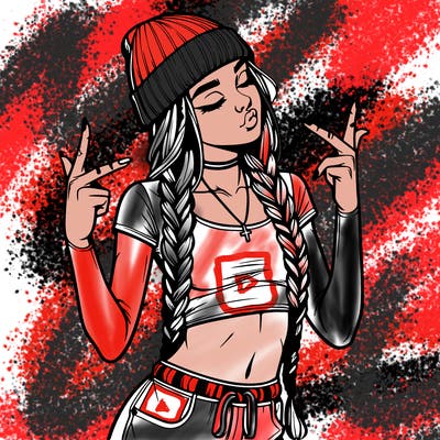 realistic teenage girl with braids and a beanie and crop top doing 🫶🏼