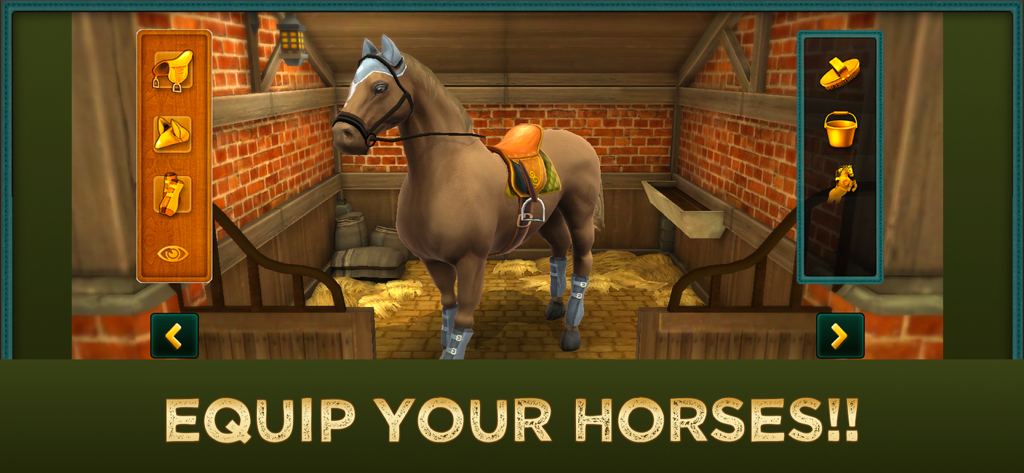 Jumping Horses Champions 2 - Customizing and equipping a horse in the stable in Jumping Horses Champions 2.