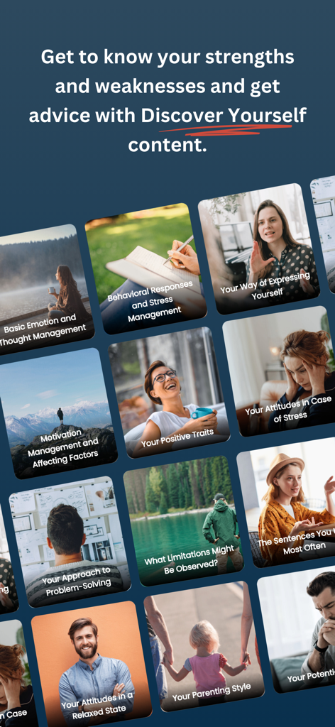 Enneagram Premium - A collection of cards in the Enneagram Premium app showing different personality insights like stress management and positive traits