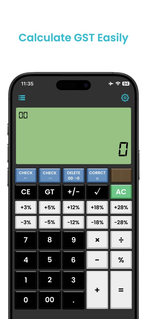 Citizen Calculator ⁺ - The user interface of Citizen Calculator Plus featuring a traditional digital layout with grand total and GST calculation buttons