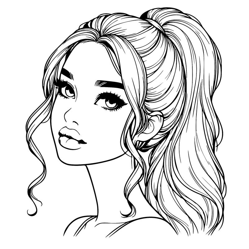 realistic girl with a ponytail on her hair and lips