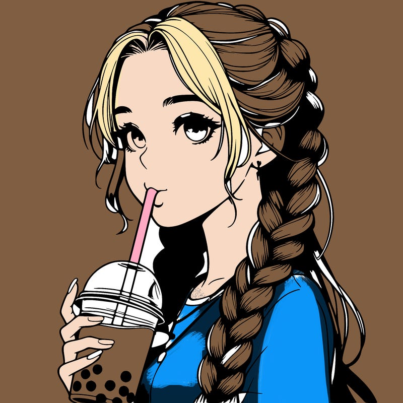 realistic girl with braided hair drinking boba