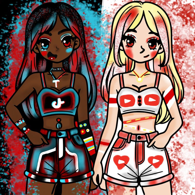 two sisters with crop tops and jean shorts and straight hair