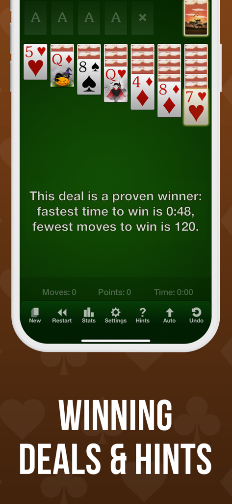 Solitaire for Seniors - A screenshot of the Solitaire for Seniors mobile app showing a winning deal notification and large high-contrast cards.