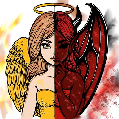 realistic angel half demon