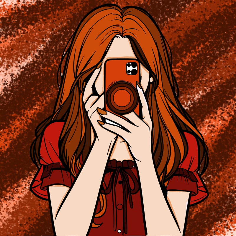 a realistic girl holding her phone taking pictures