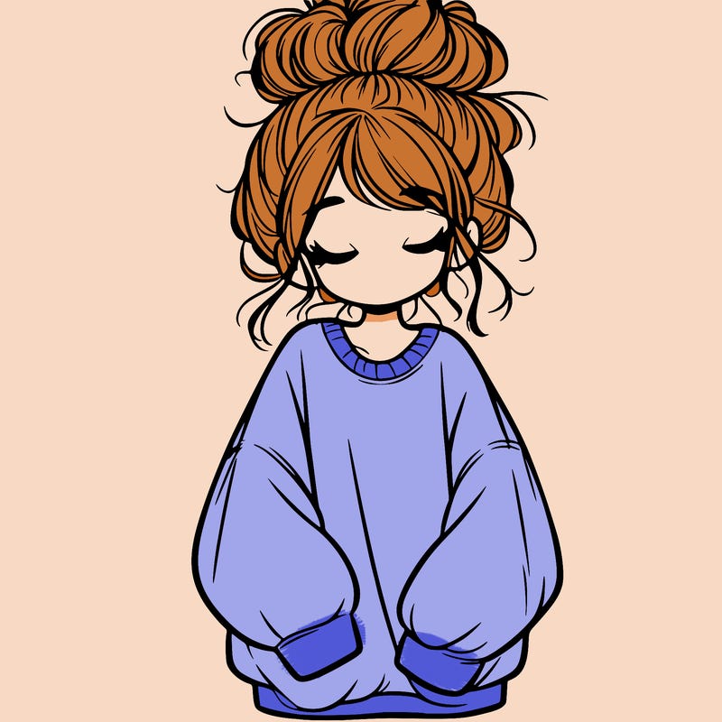 girl with baggy sweatshirt and messy bun